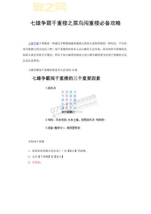 七雄争霸倒重楼多少战力能过？这份战力表给你答案！