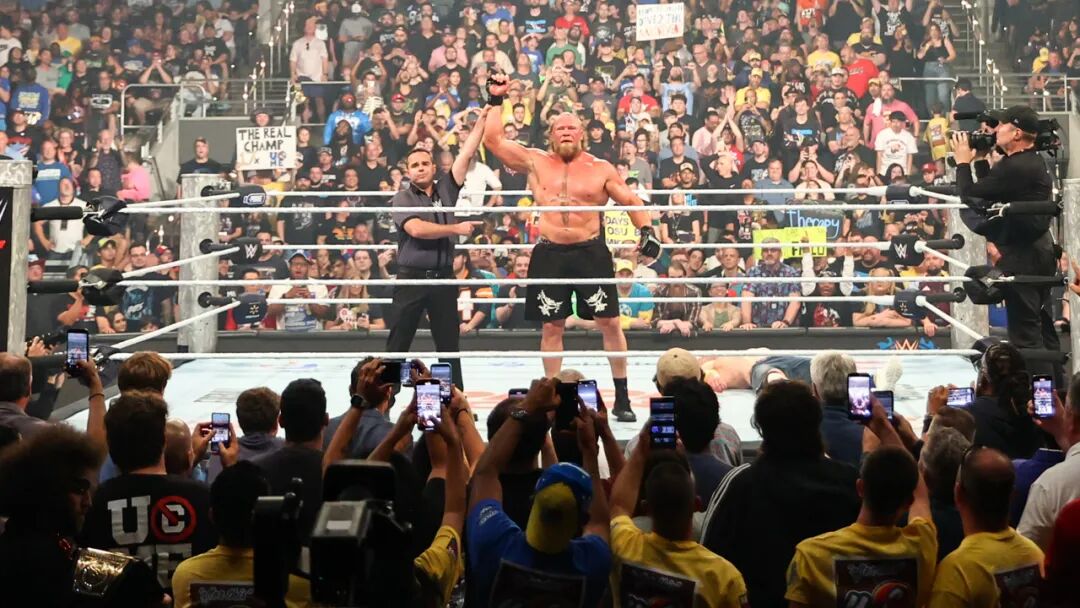 wwe2025_Brock Lesnar F5 John Cena Paul Heyman WWE match 2025 Indianapolis_Bronson Reed Bron Breakker The Usos LA Knight weapon match WWE Raw 2025 Indiana