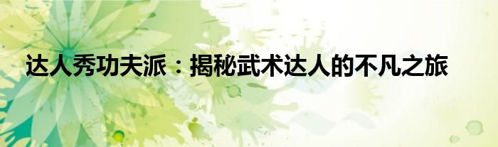 达人秀功夫派：揭秘武术达人的不凡之旅