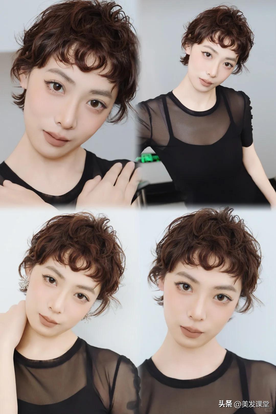 日系微卷蓬松短发造型_女短发发型设计图片_超短发烫发设计