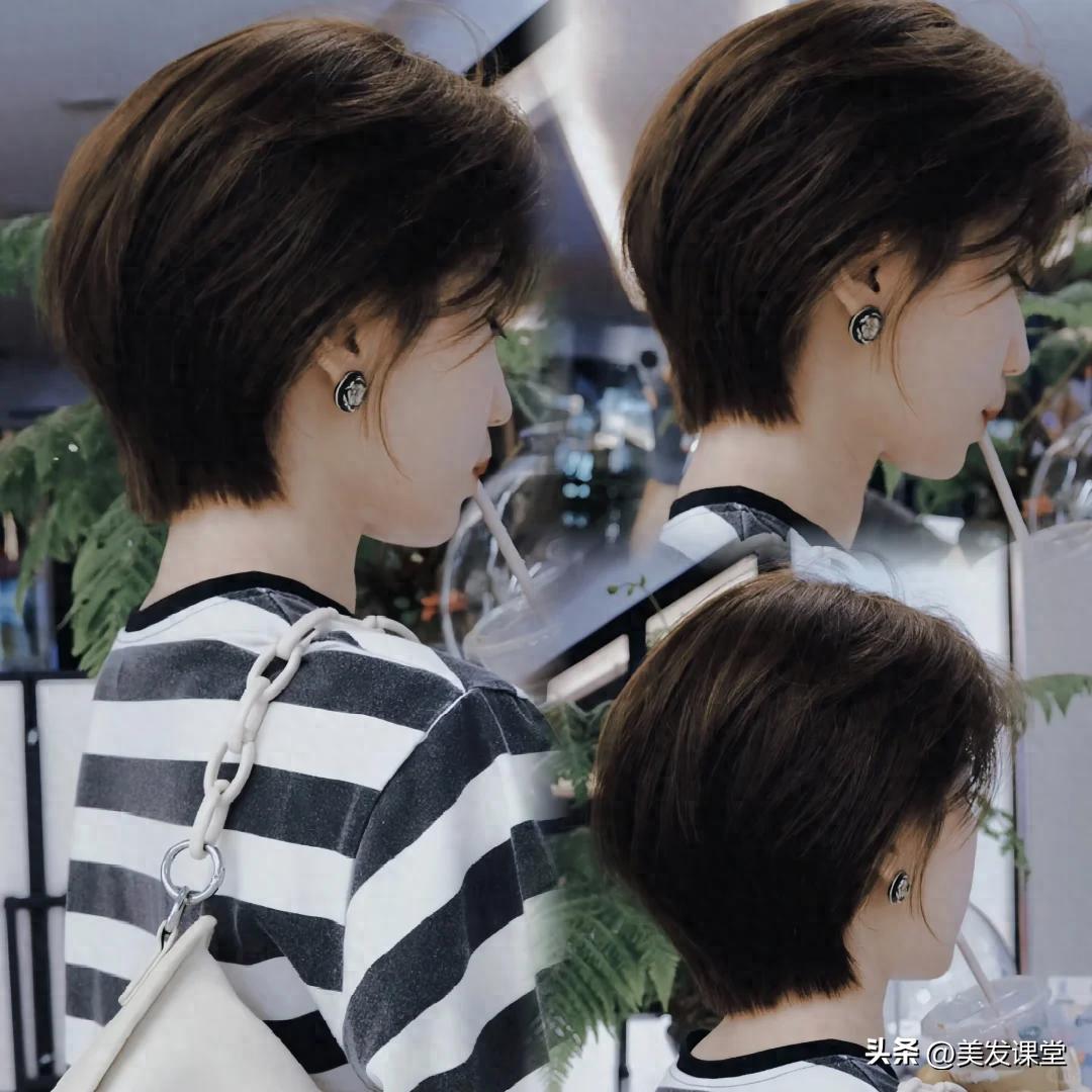 日系层次感挂耳短发 扁头女生 立体短发_女短发发型设计图片