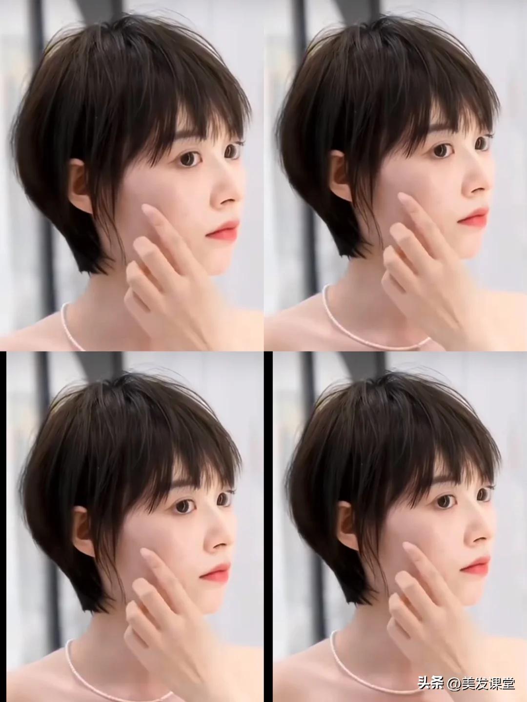 女短发发型设计图片_日系层次感挂耳短发 扁头女生 立体短发