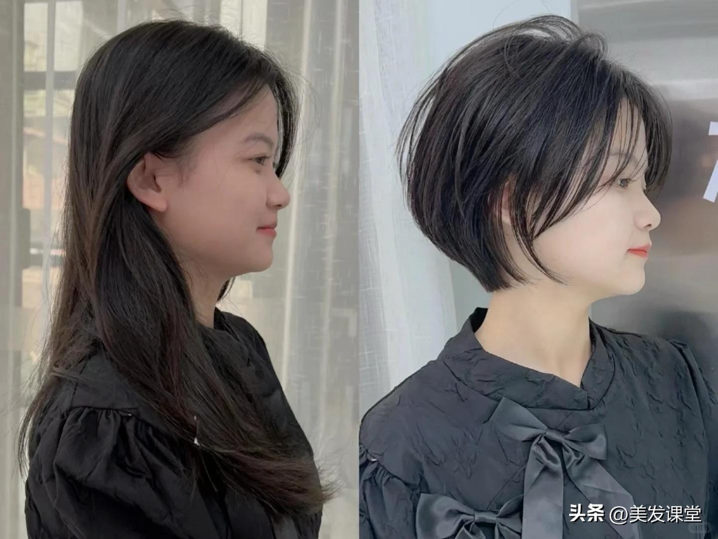 日系层次感挂耳短发 扁头女生 立体短发_女短发发型设计图片