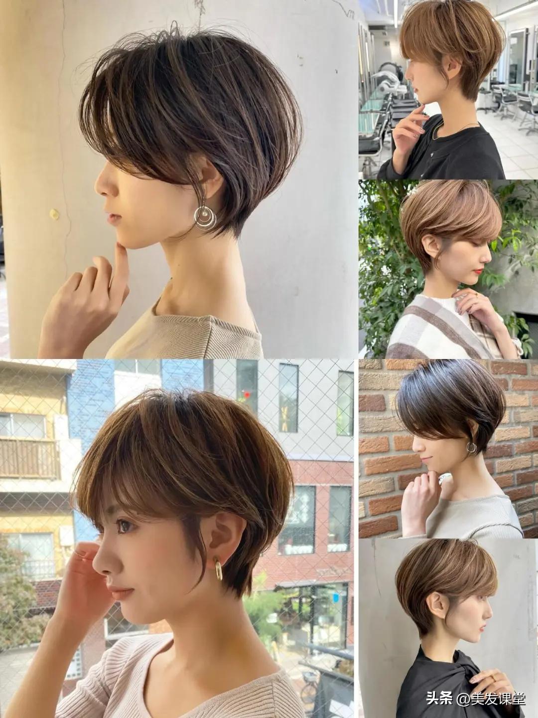 日系层次感挂耳短发 扁头女生 立体短发_女短发发型设计图片