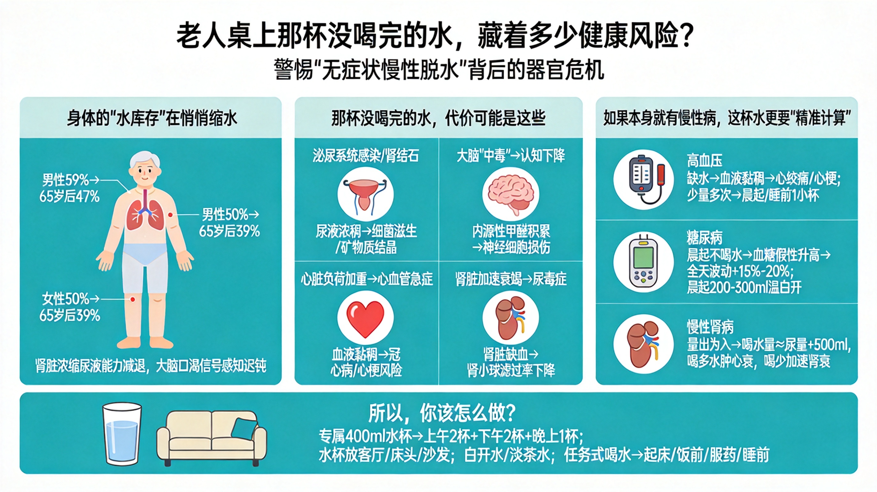老年人饮水不足会导致哪些疾病