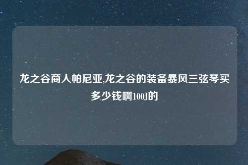 龙之谷商人帕尼亚,龙之谷的装备暴风三弦琴买多少钱啊100J的