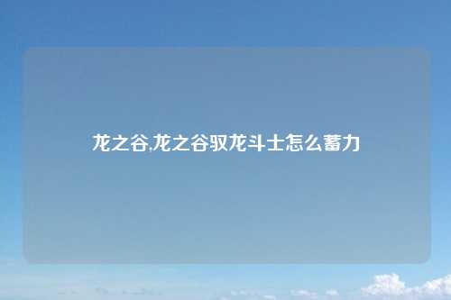 龙之谷,龙之谷驭龙斗士怎么蓄力