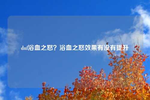 dnf浴血之怒？浴血之怒效果有没有提升