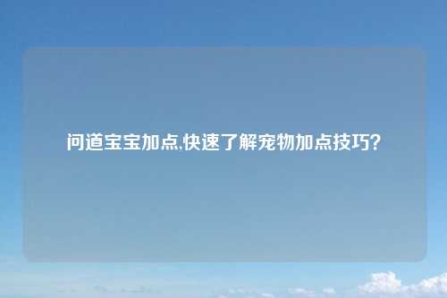 问道宝宝加点,快速了解宠物加点技巧？