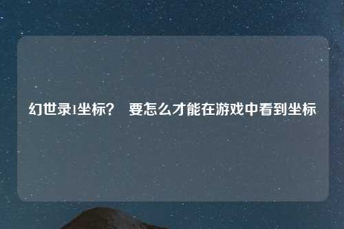 幻世录1坐标？  要怎么才能在游戏中看到坐标
