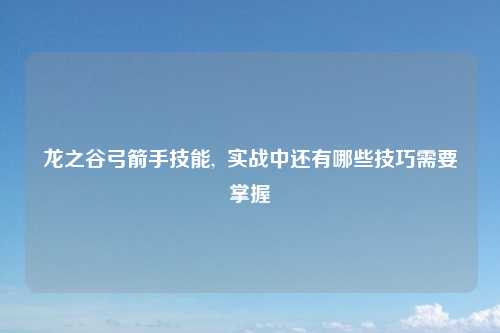 龙之谷弓箭手技能,  实战中还有哪些技巧需要掌握