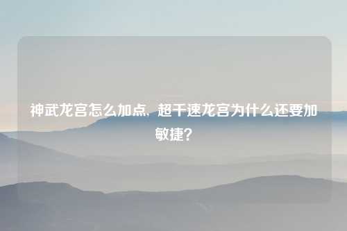 神武龙宫怎么加点,  超千速龙宫为什么还要加敏捷？