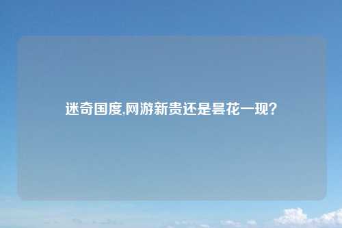 迷奇国度,网游新贵还是昙花一现？