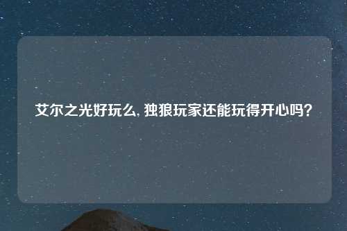 艾尔之光好玩么, 独狼玩家还能玩得开心吗？