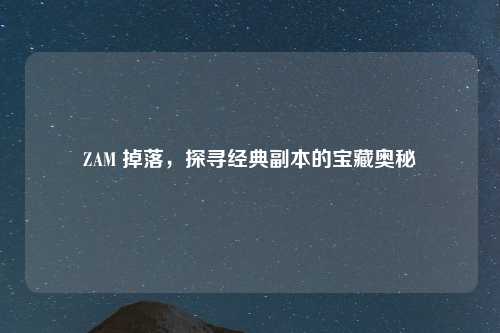 ZAM 掉落，探寻经典副本的宝藏奥秘