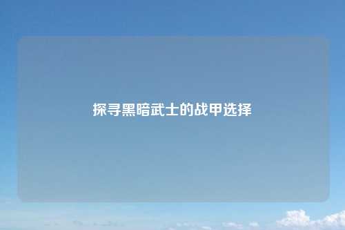 探寻黑暗武士的战甲选择