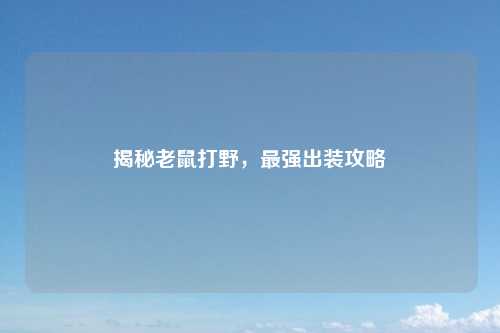 揭秘老鼠打野，最强出装攻略